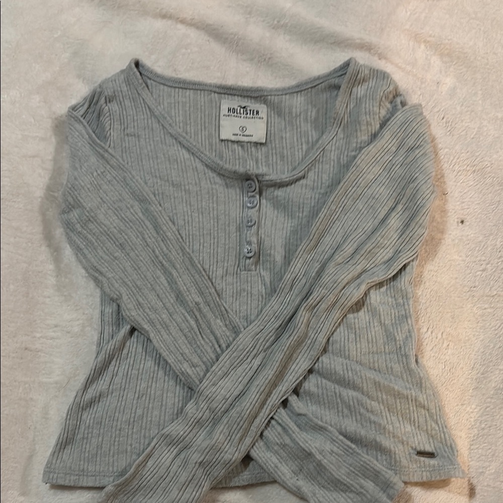 Hollister Gray Ribbed Polo Blouse